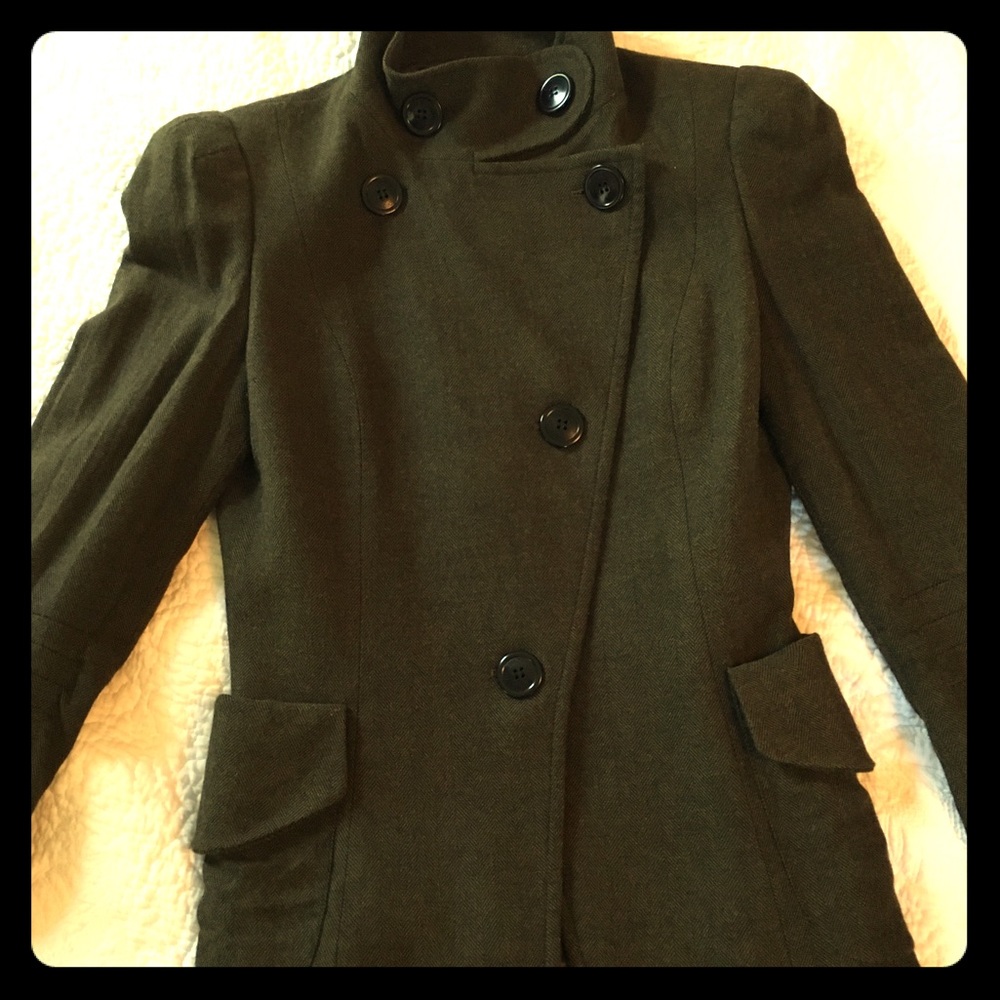 Lightweight wool dark green moto jacket