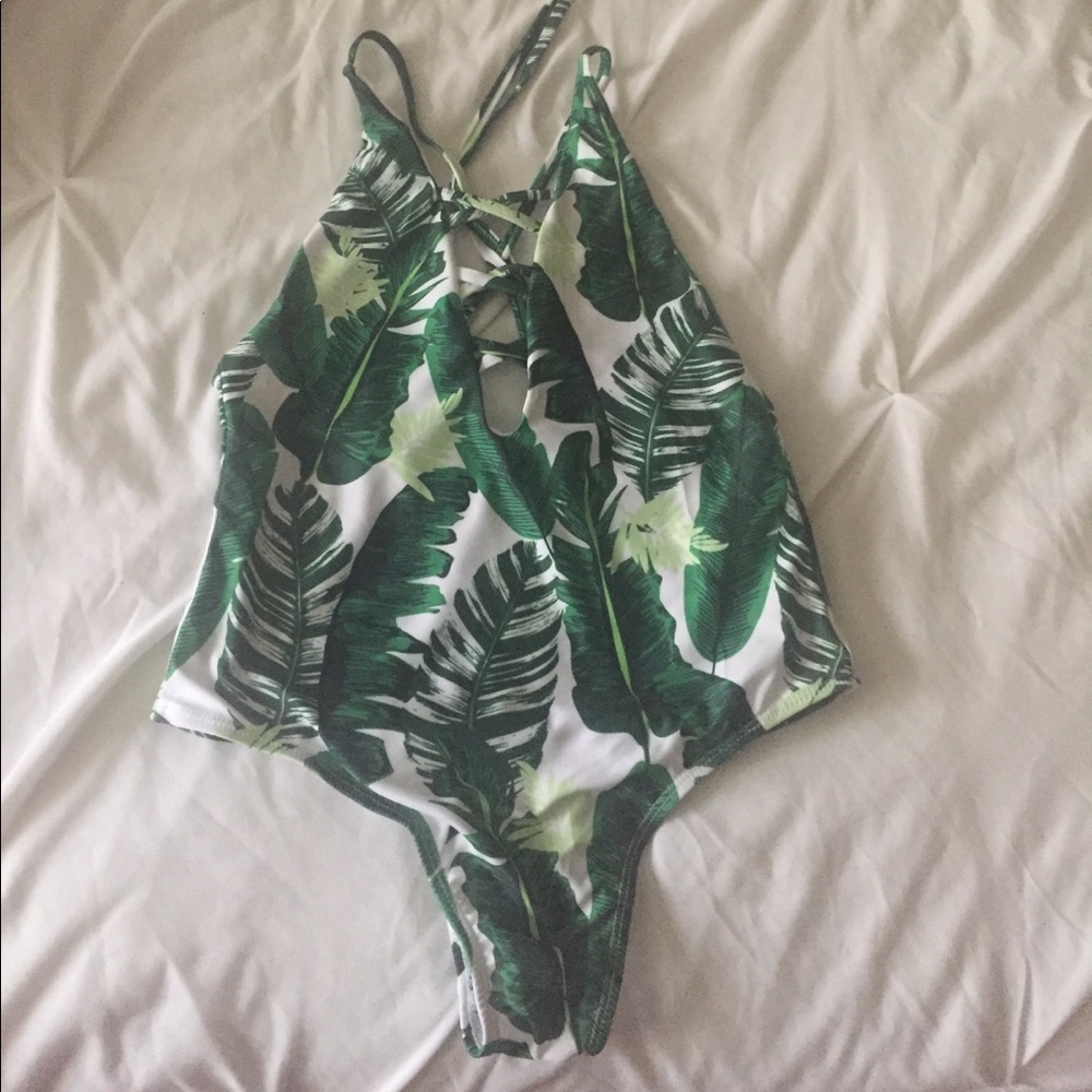 Green Palm Print One-Piece