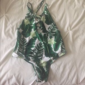 Green Palm Print One-Piece