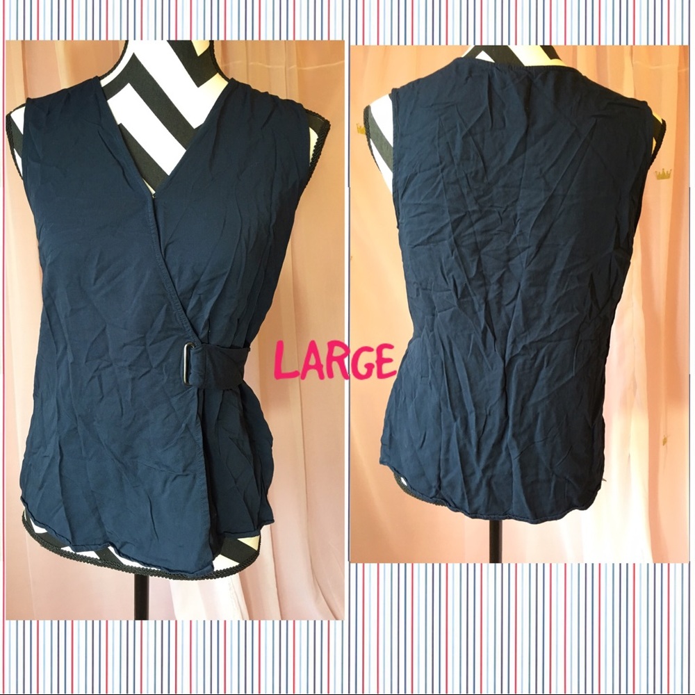 Navy blue V neck blouse