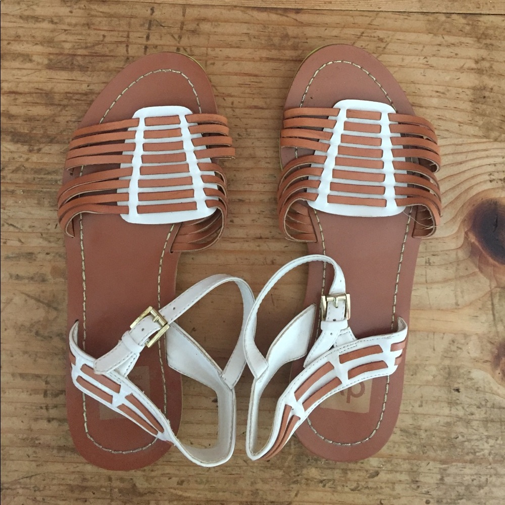 Tan and white strappy sandals
