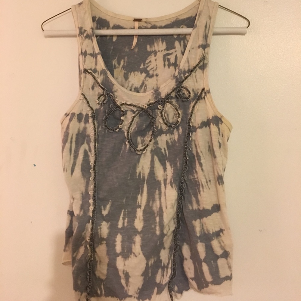 Blue and cream tie-dye patterned Free People tank