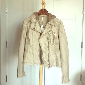 Free People Vegan Leather Hooded Moto Jacket