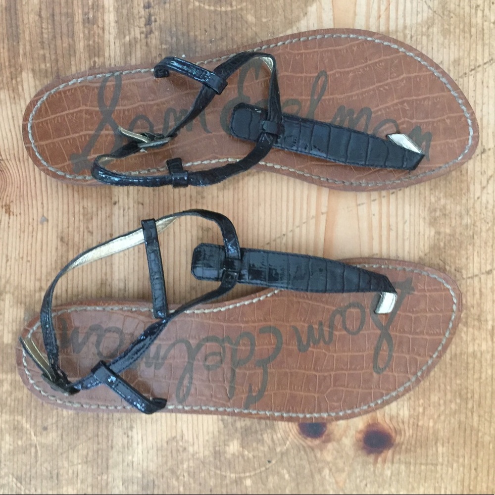 Black Snake skin T-Strap Sandals