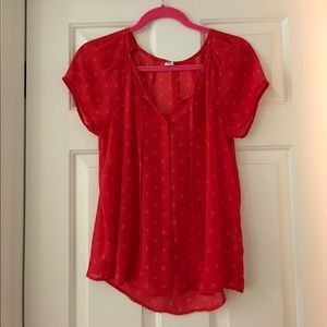 Relaxed sheer top in red with white details