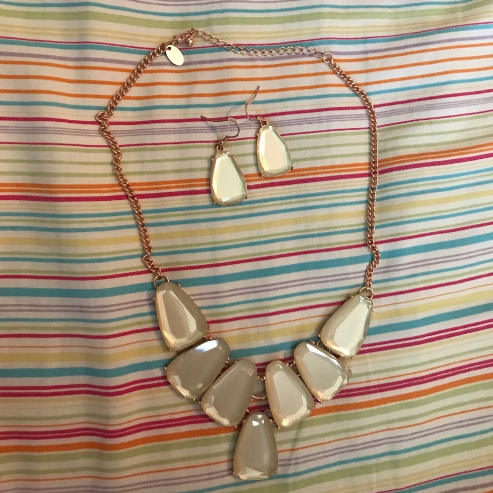 Silver and Rose Gold Necklace with Earrings