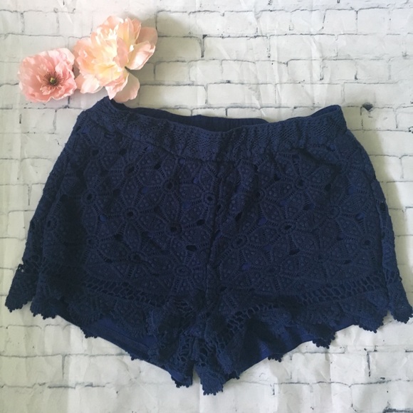 Francesca's Collections Pants - Navy Lace Crochet Scalloped Soft Shorts Francesca's Collections Pants - Navy Lace Crochet Scalloped Soft Shorts
