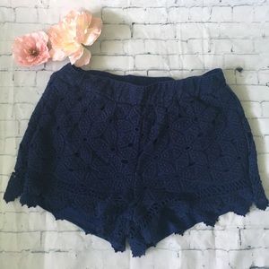 Francesca's Collections Shorts - Navy Lace Crochet Scalloped Soft Shorts Francesca's Collections Shorts - Navy Lace Crochet Scalloped Soft Shorts