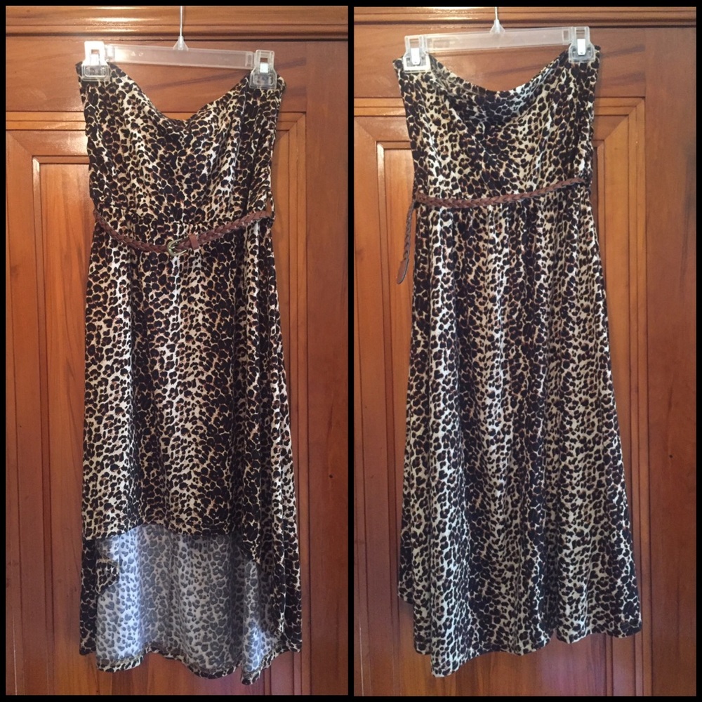 Body Central Strapless High-Low Leopard Dress