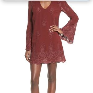 Embroidered Bell Sleeve Shift Dress
