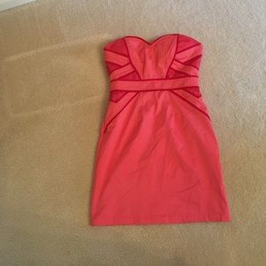 Pink and red strapless cocktail dress