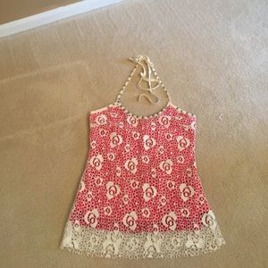 EUC. Red/off white lace halter top