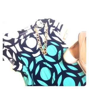 Turquoise & White Sheath Dress