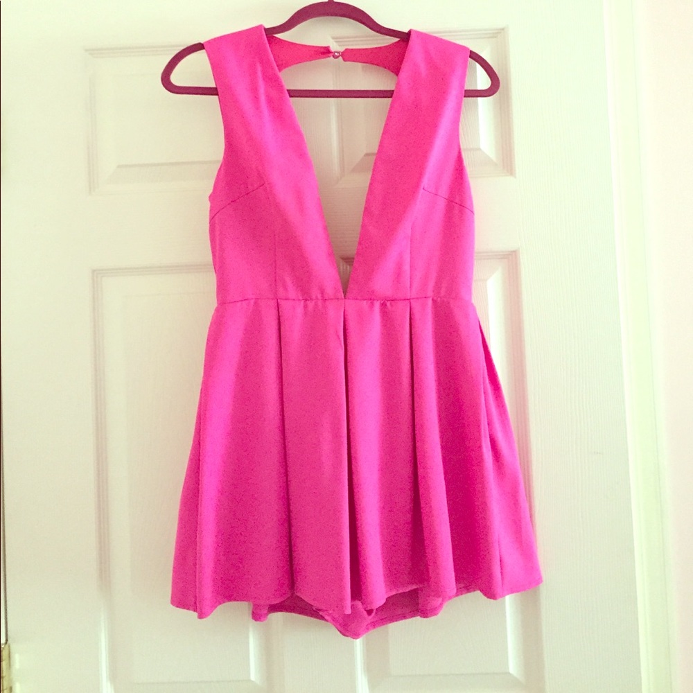 Hot Pink Deep V + Open Back Romper
