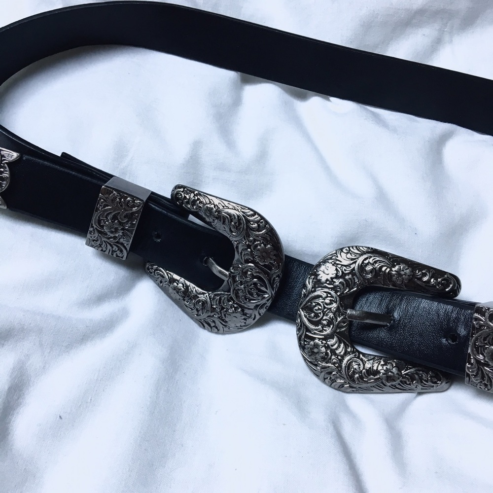 Vegan Leather Western Double Buckle Belt