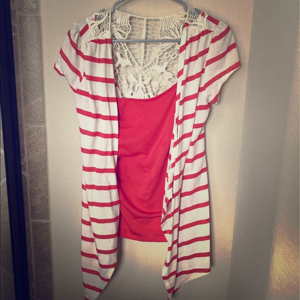No Boundaries Top with attached tank coral color