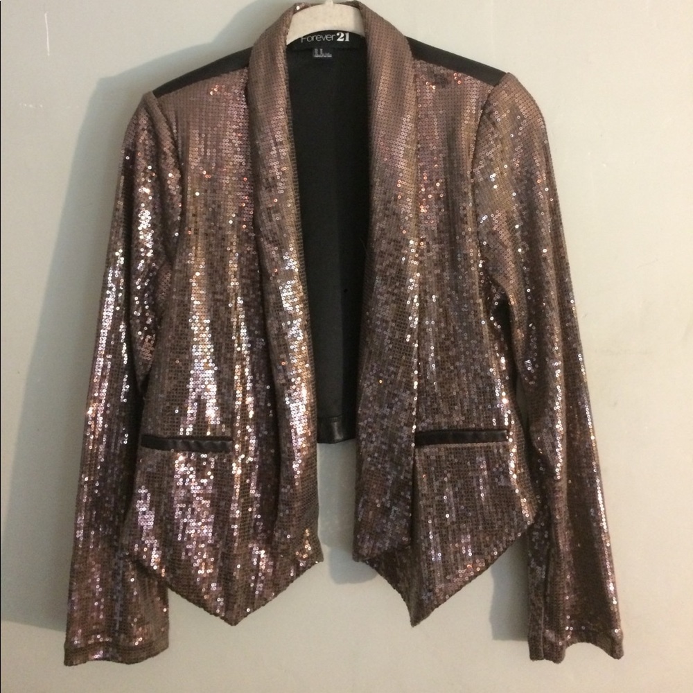 Forever 21 Glitter Sequin Faux Leather Jacket
