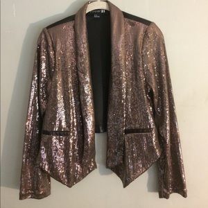 Forever 21 Glitter Sequin Faux Leather Jacket
