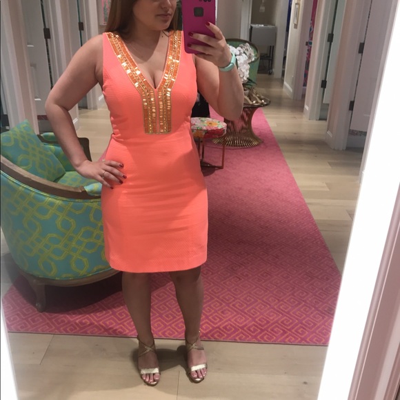 ❤️SOLD❤️ ELLIOT SHIFT DRESS papaya - Picture 1 of 3