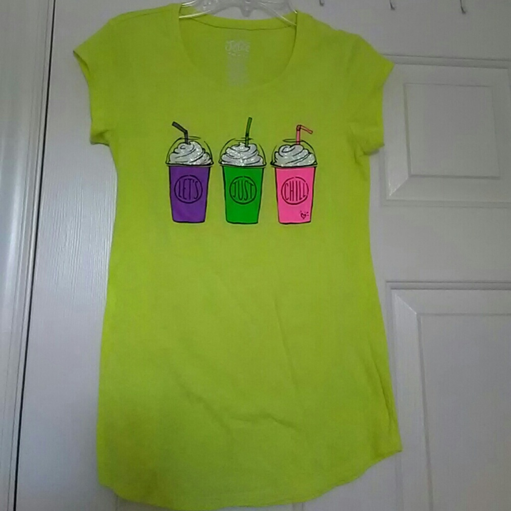 Justice t-shirt Lets Just Chill Neon Yellow 12