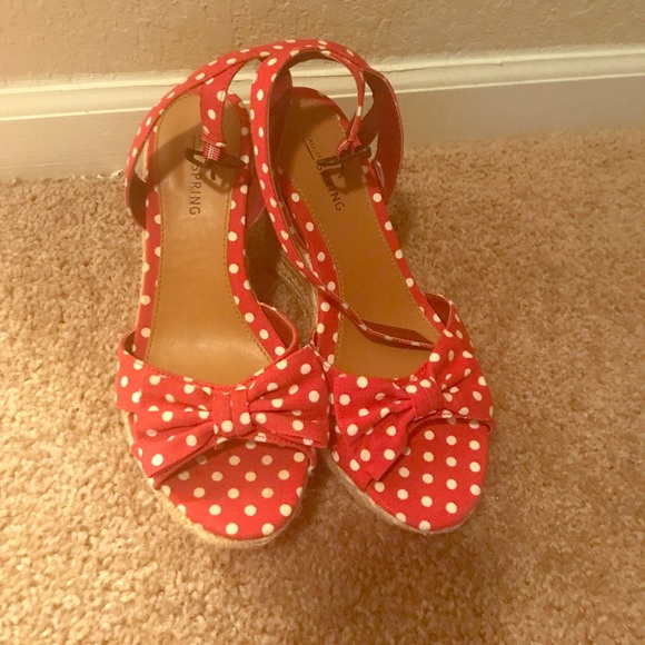 Shoes - Red and white polka dot wedges