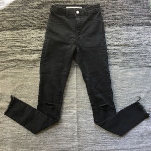 Zara high waist black denim. Distressed knees.