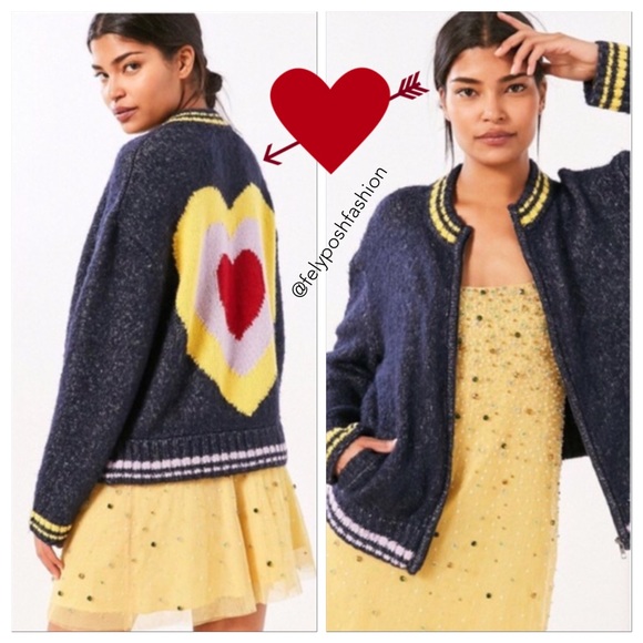 Urban Outfitters Ecote Blue Icon Bomber Sweater - Picture 1 of 4