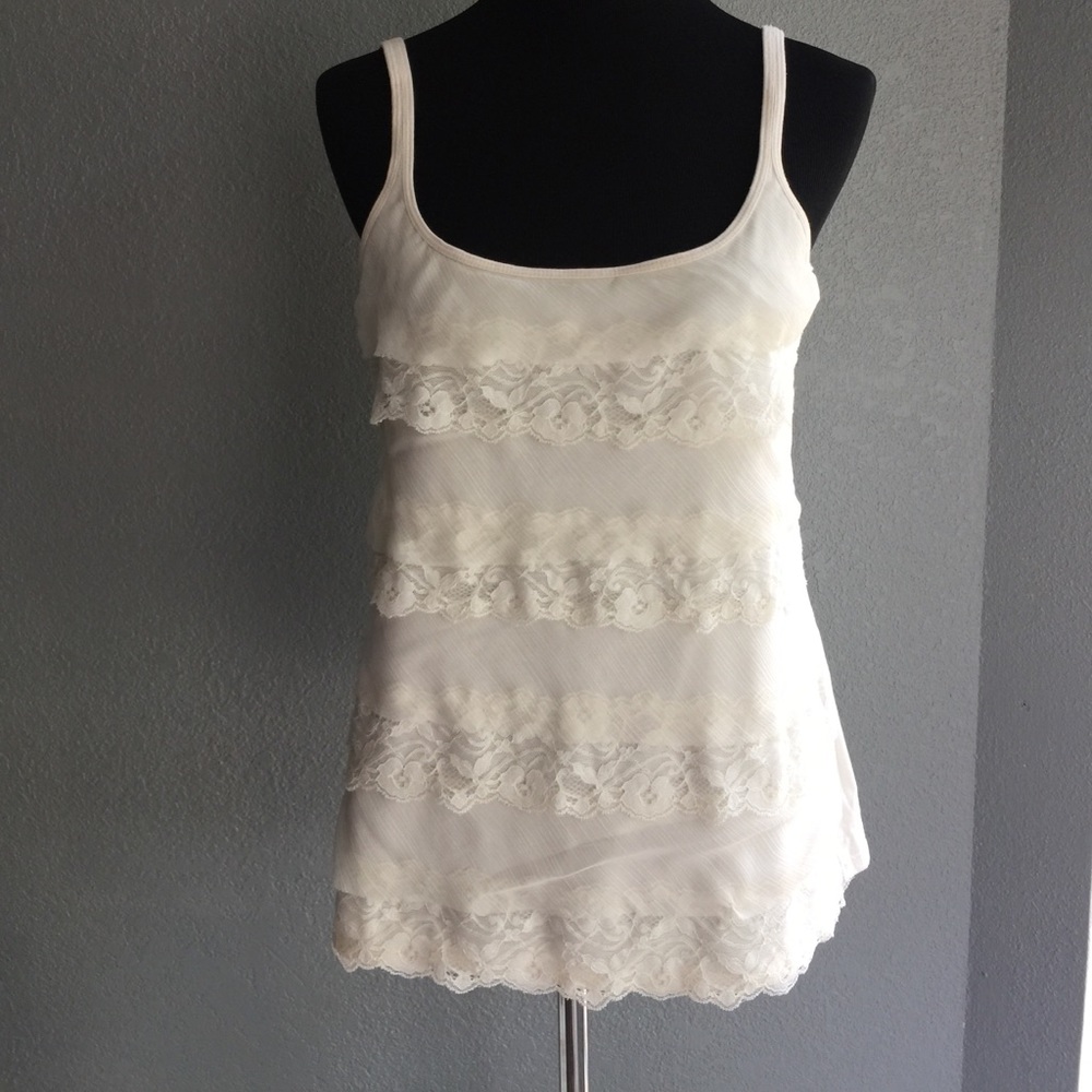NY & Co Ivory Lacy Tank Top Sz L