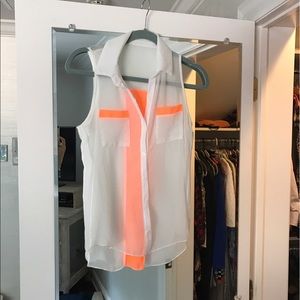 Sheer white tank top with orange stripe