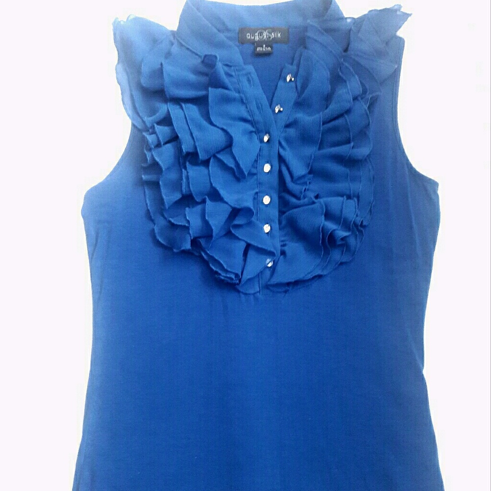 August silk royal blue ruffled blouse