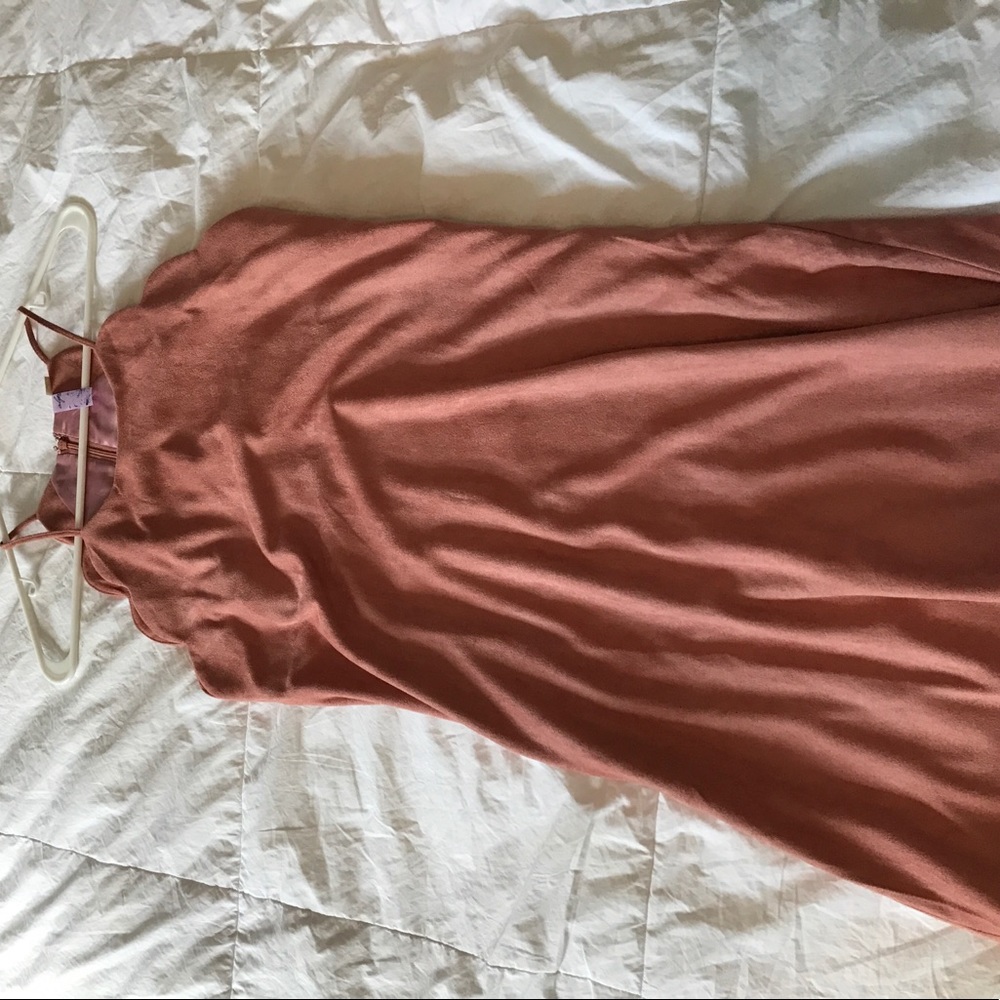 Salmon Colored Suede Scalloped Dress