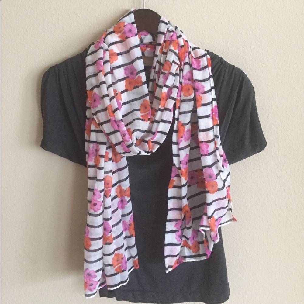 J. Crew Lightweight Floral and Striped Scarf