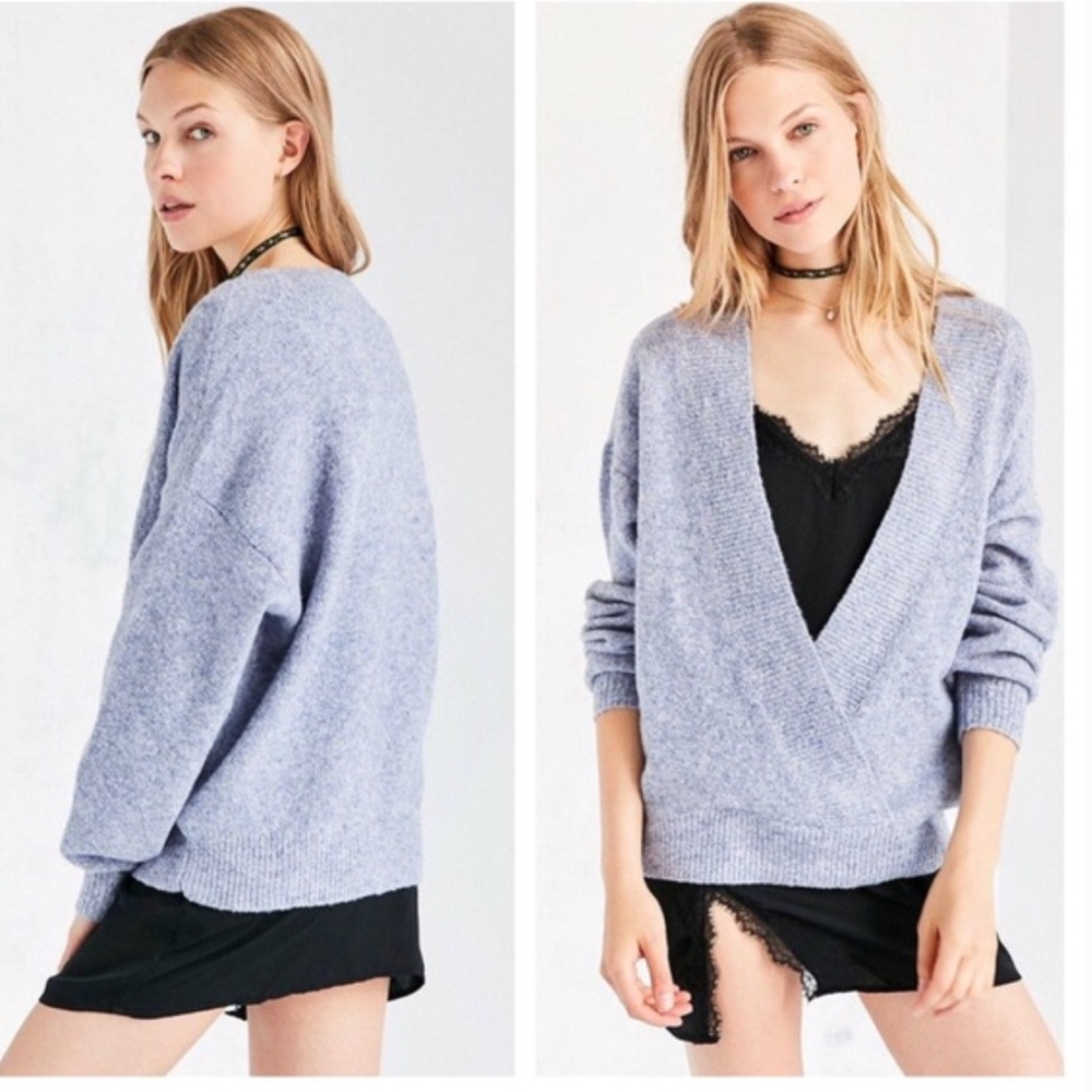 Urban Outfitters Cozy Surplice Blue Sweater Top