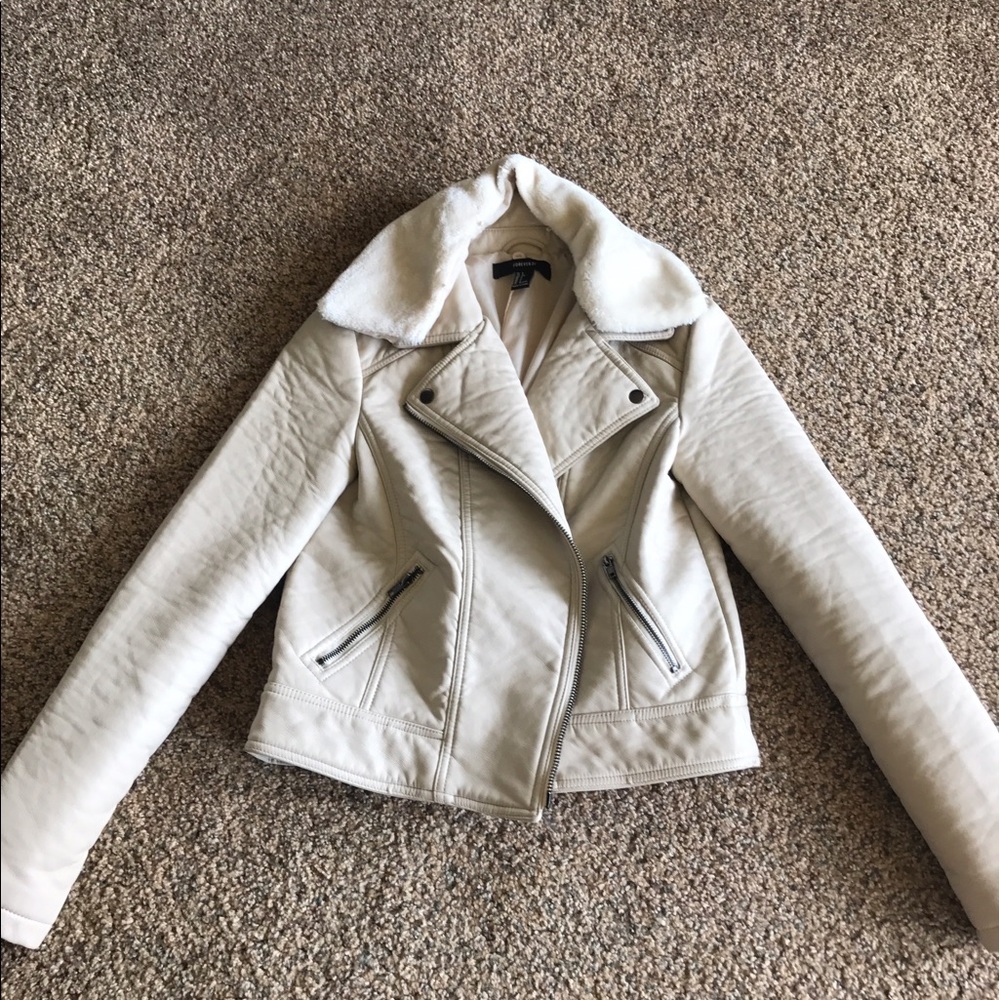 Cream faux Leather Jacket