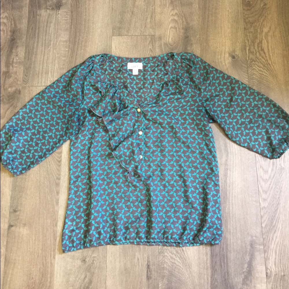 Grey & Turquoise LOFT Blouse