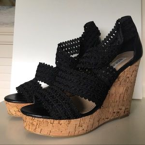 Steve Madden Cork and Crochet Detail Wedges