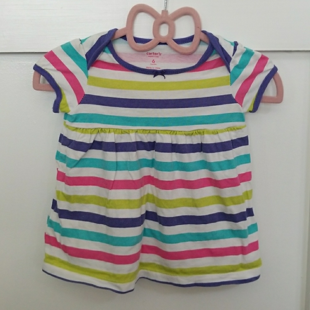Baby striped dress with matching diaper cover up.