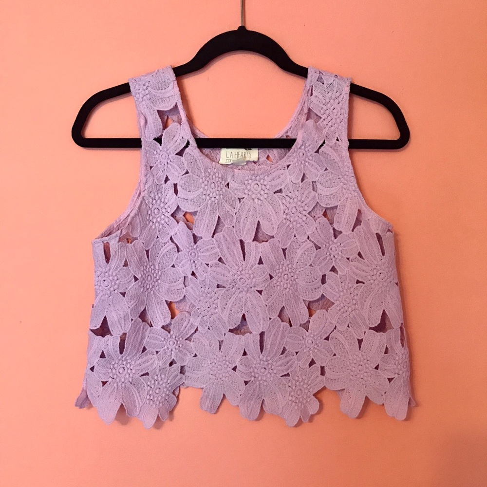 Lavender Embroidered Floral Crop Top