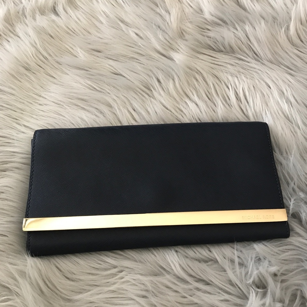 MICHAEL KORS Navy Blue Tilda Saffiano Clutch