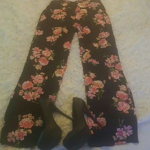 High Waisted  Floral Print Wide Leg Pants