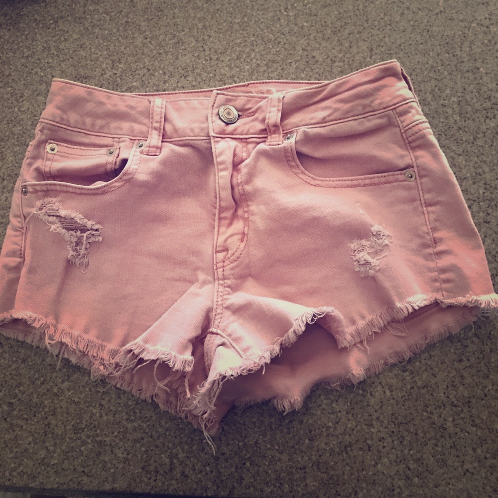 AE size 0 pink ripped Jean shorts