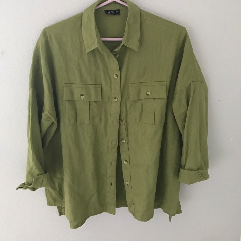 TOPSHOP army green chambray shirt