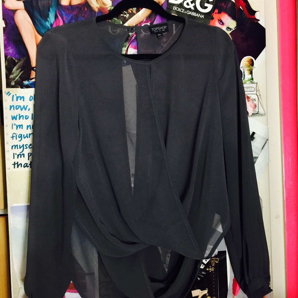 Topshop Gray Twist Tie Blouse