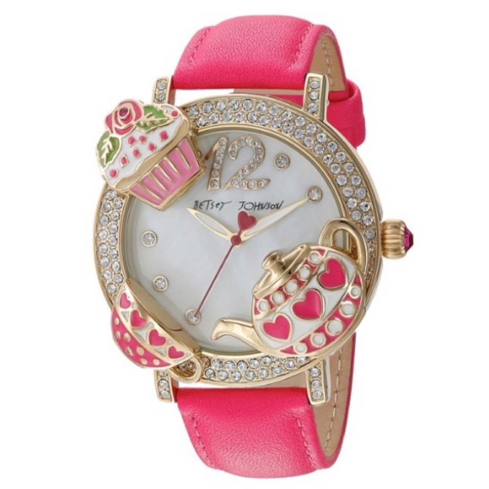 Betsey Johnson Pink Tea Party Cupcake Gold Watch - Picture 1 of 3
