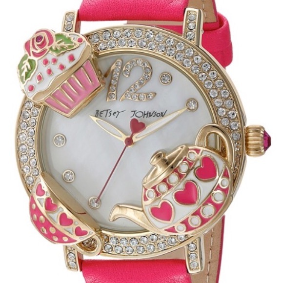 Betsey Johnson Pink Tea Party Cupcake Gold Watch - Picture 2 of 3