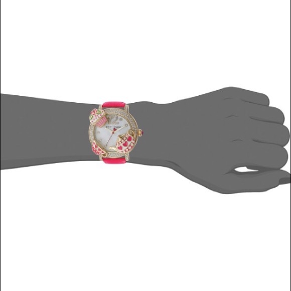 Betsey Johnson Pink Tea Party Cupcake Gold Watch - Picture 3 of 3