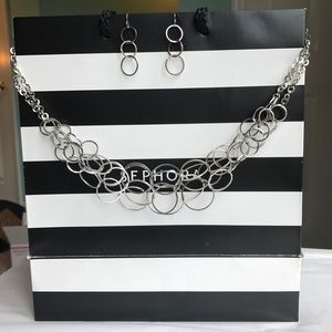 Sliver Double Strand Necklace w/Matching Earrings
