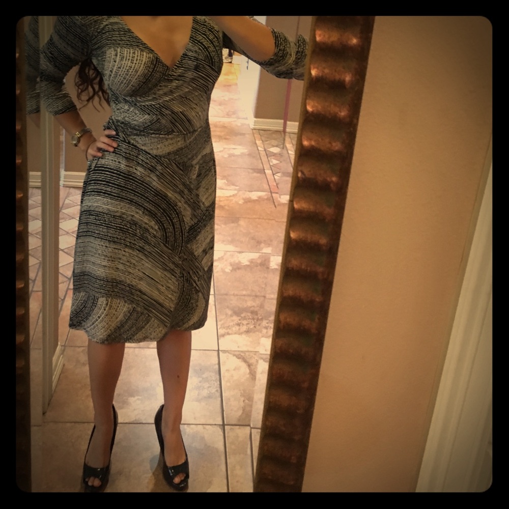 Tan/black striped business dress
