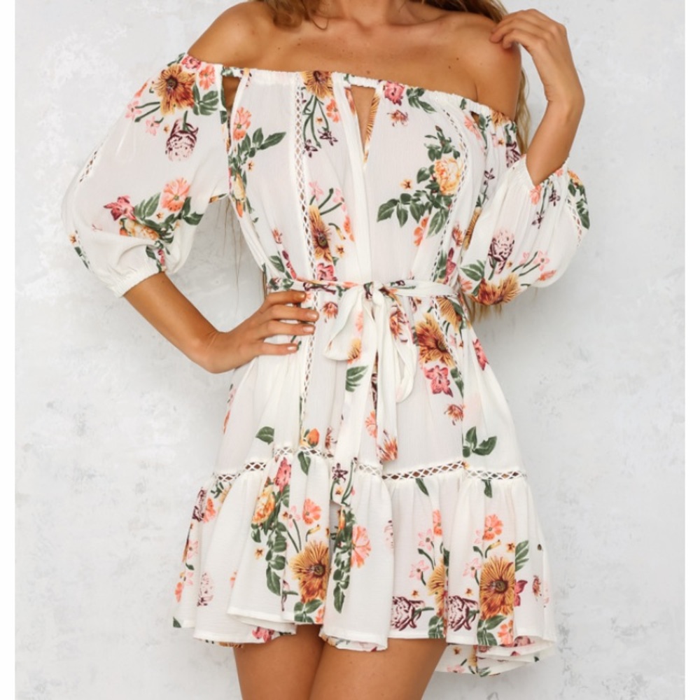 Navy Waist Tie Floral dress