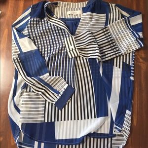 Loft blue, black and white striped print top